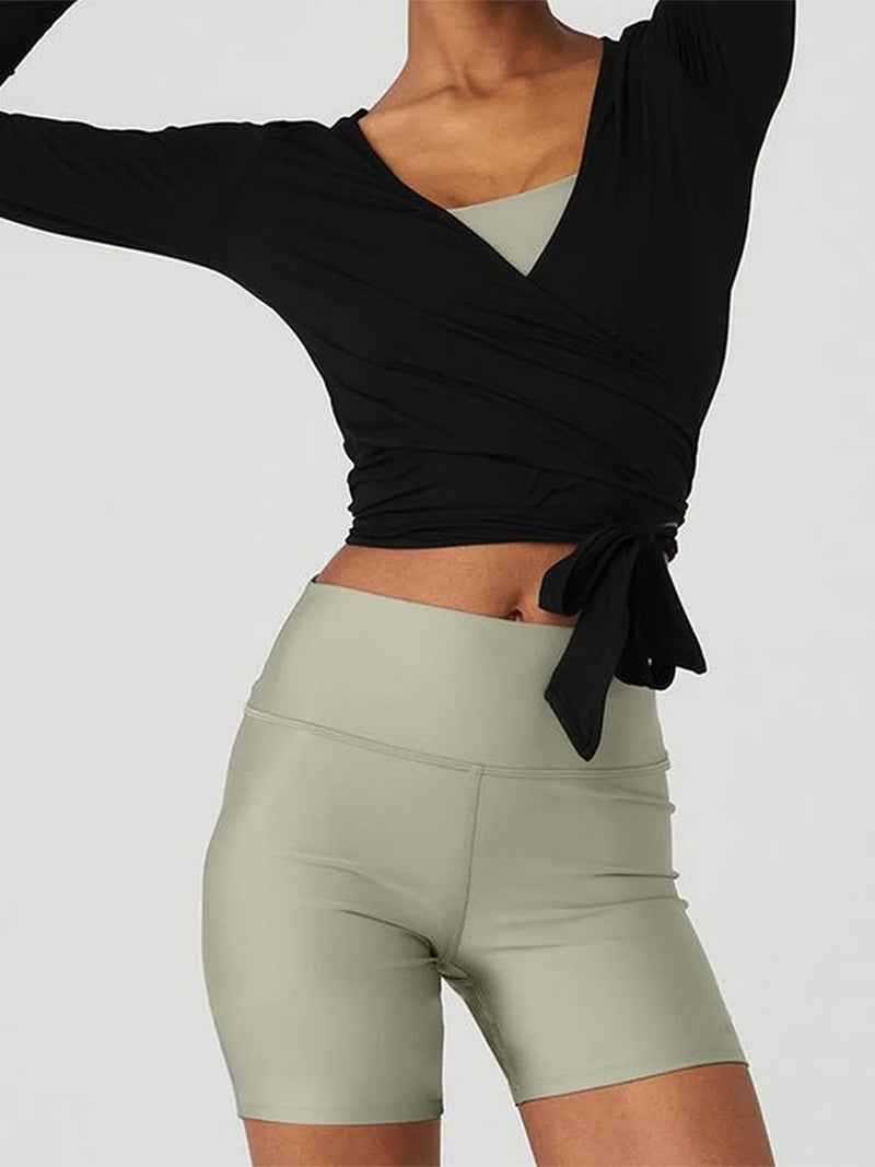 Women’s Wrap Ruched Tie Front Yoga Shirt
