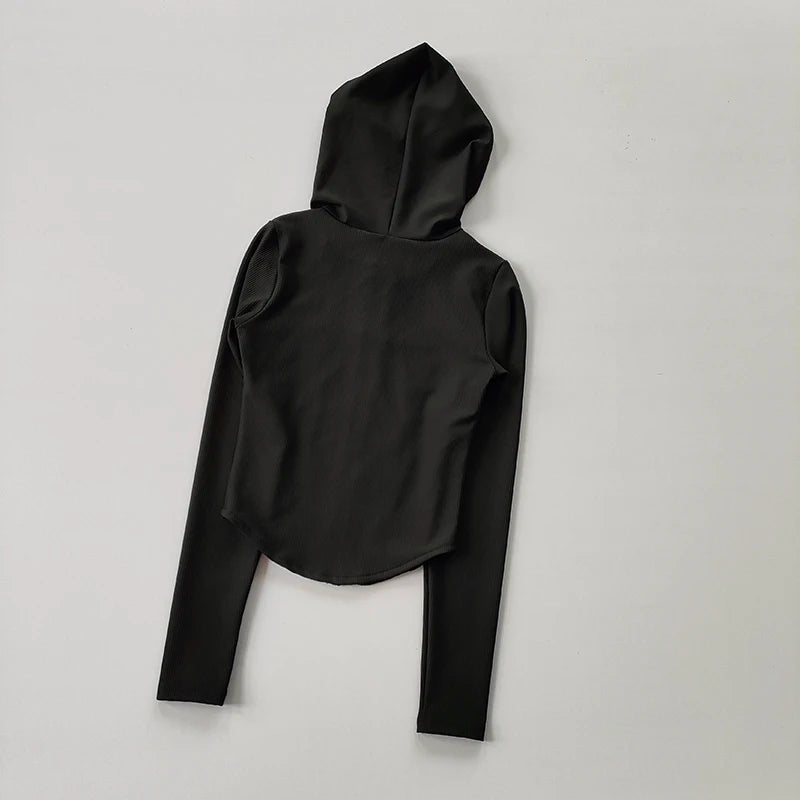 Women's Hooded Fitness Jacket – Quick-Dry Long Sleeve Sports Cardigan