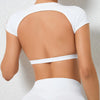 Women's Backless Muscle Back Sports Tee – Open Back Workout Yoga Training T-Shirt