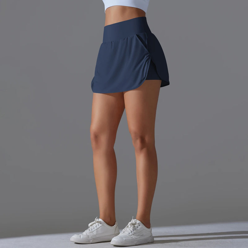 Outdoor Sports High Waist Yoga Tennis Skirt – Breathable Athletic Fitness Skort for Women
