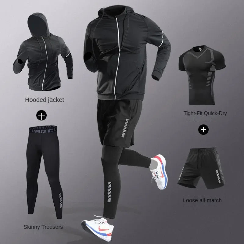 Men’s Quick-Dry Ice Fiber Sportswear Set – 3–7 Piece Running Tracksuit for Gym, Cycling & Training
