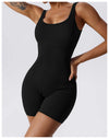 Seamless Square Neck Threaded Shorts Jumpsuit – Women’s Fitness & Yoga Bodysuit