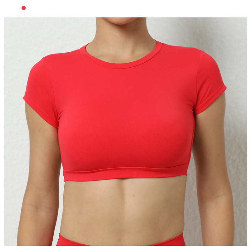 Women's Backless Muscle Back Sports Tee – Open Back Workout Yoga Training T-Shirt
