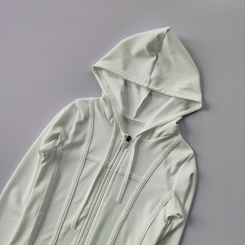 Women's Hooded Fitness Jacket – Quick-Dry Long Sleeve Sports Cardigan