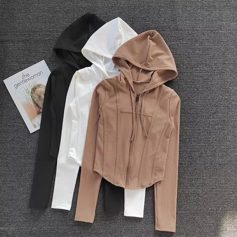 Women's Hooded Fitness Jacket – Quick-Dry Long Sleeve Sports Cardigan