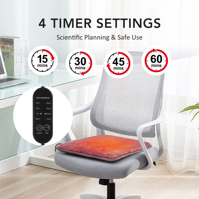 USB Heated Seat Cushion with 4 Temperature Settings – Winter Heating Mat for Car, Office & Home