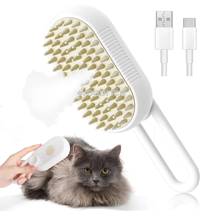 3-in-1 Electric Pet Steam Brush – Grooming, Detangling & Massage Tool