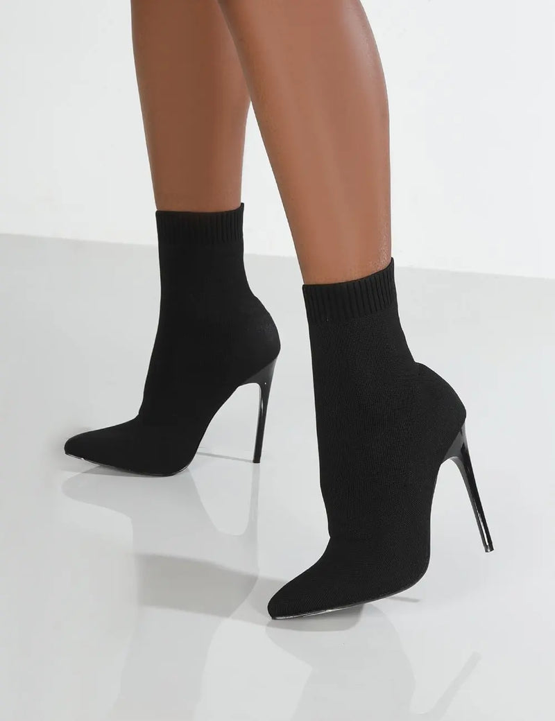 Women's Knitted Sock Ankle Boots – Short High Heel Shoes for Autumn & Winter