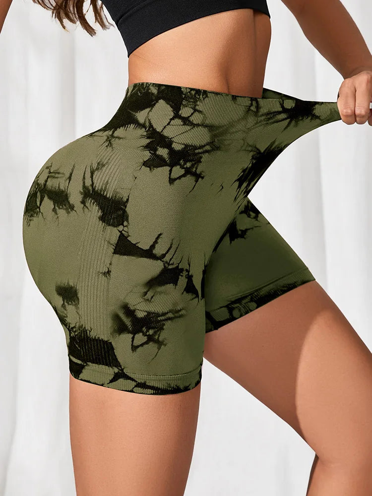 Seamless Tie Dye Push Up Yoga Shorts for Women: