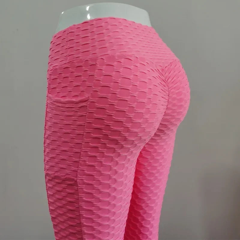 Women’s High Waist Pocket Bubble Leggings – Hip Lift Gym Fitness Pants