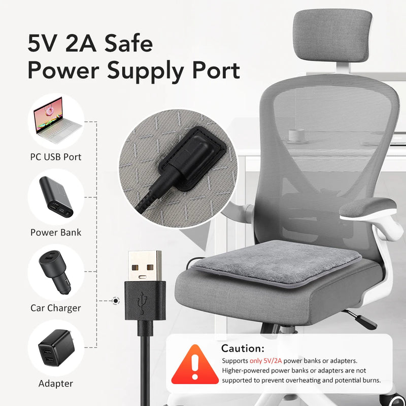 USB Heated Seat Cushion with 4 Temperature Settings – Winter Heating Mat for Car, Office & Home