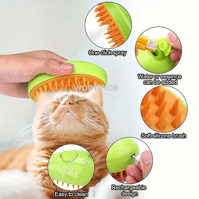 3-in-1 Electric Pet Steam Brush – Grooming, Detangling & Massage Tool