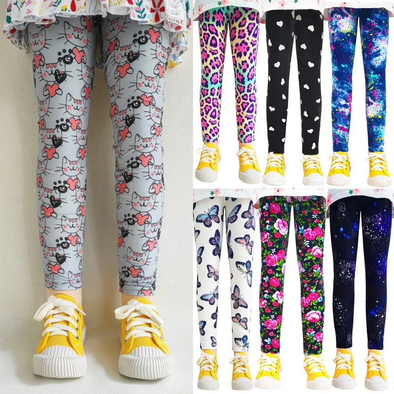 Girls Printed Leggings – Cat, Flower & Leopard Slim Pants (Sizes for 2–11yrs.)