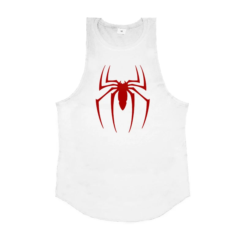 Men’s Red Spider Print Gym Tank Top – Breathable Sleeveless Bodybuilding Shirt