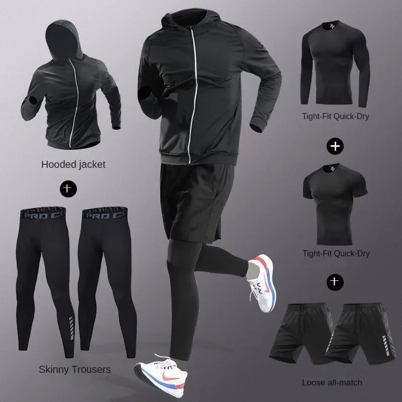 Men’s Quick-Dry Ice Fiber Sportswear Set – 3–7 Piece Running Tracksuit for Gym, Cycling & Training
