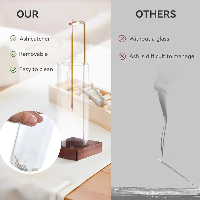 Incense Holder with Removable Glass Ash Catcher