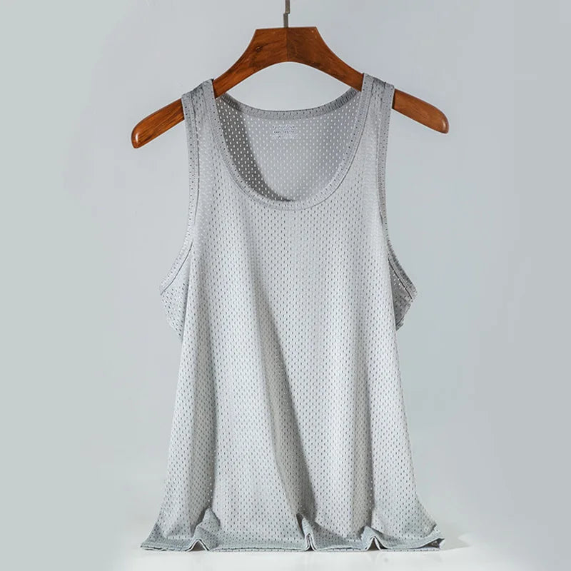 Men's Ice Silk Mesh Gym Stringer Tank Top – Transparent Bodybuilding Fitness Vest