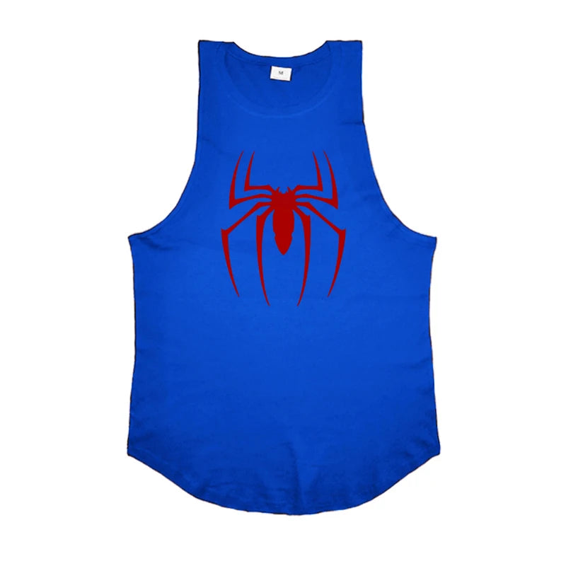 Men’s Red Spider Print Gym Tank Top – Breathable Sleeveless Bodybuilding Shirt