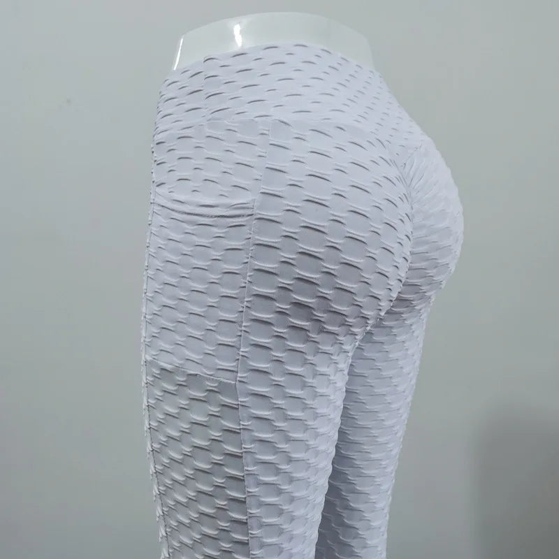 Women’s High Waist Pocket Bubble Leggings – Hip Lift Gym Fitness Pants