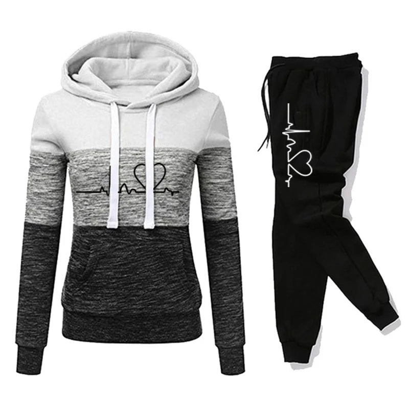 Women’s Printed Color Block Hoodie & Sweatpants Set