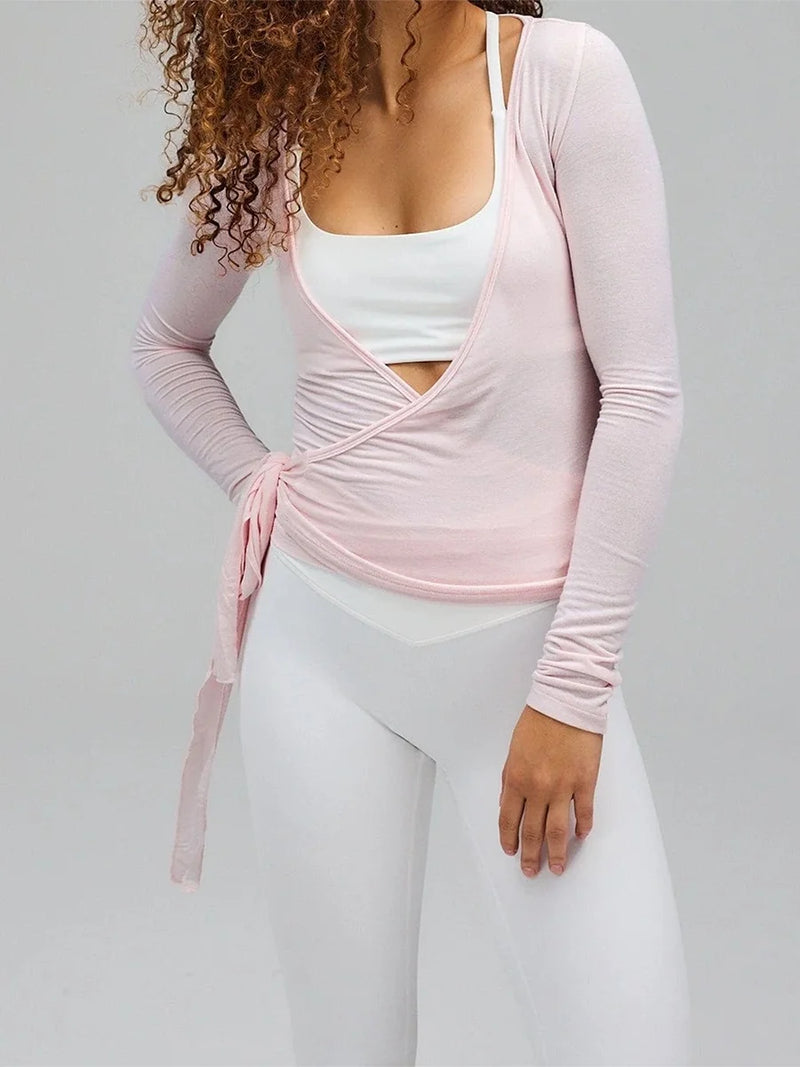 Women’s Wrap Ruched Tie Front Yoga Shirt