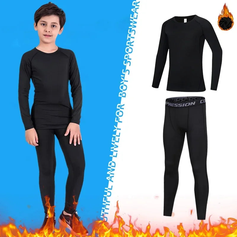 Kids Compression Sportswear Set – Warm Running & Basketball Base Layers for Boys