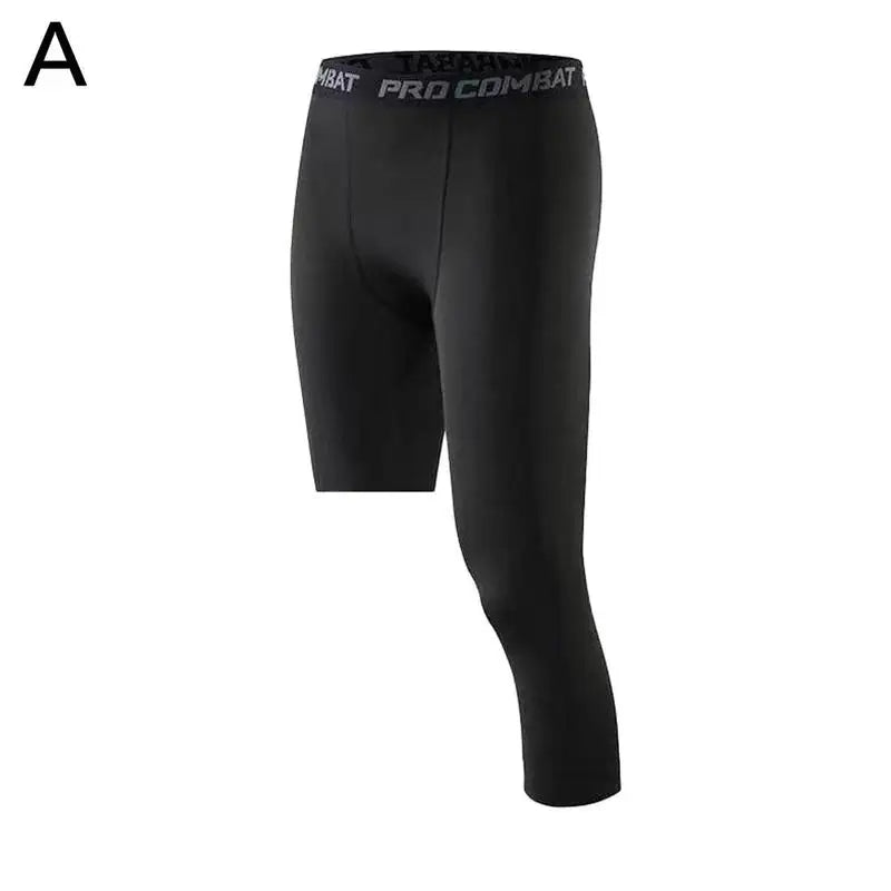 Men's One Leg Compression Leggings – Base Layer Cropped Sports Tights for Running & Basketball