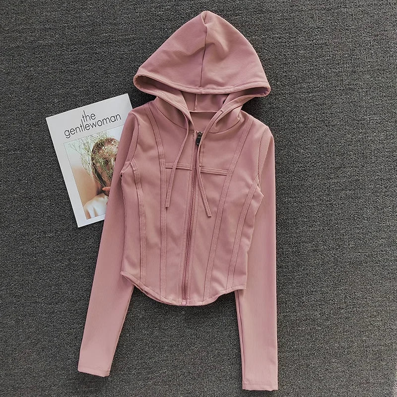 Women's Hooded Fitness Jacket – Quick-Dry Long Sleeve Sports Cardigan