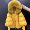 Women’s Winter Goose Down Jacket – Thick Warm Coat with Knitted Sleeves, Mink Fur Collar & Hood