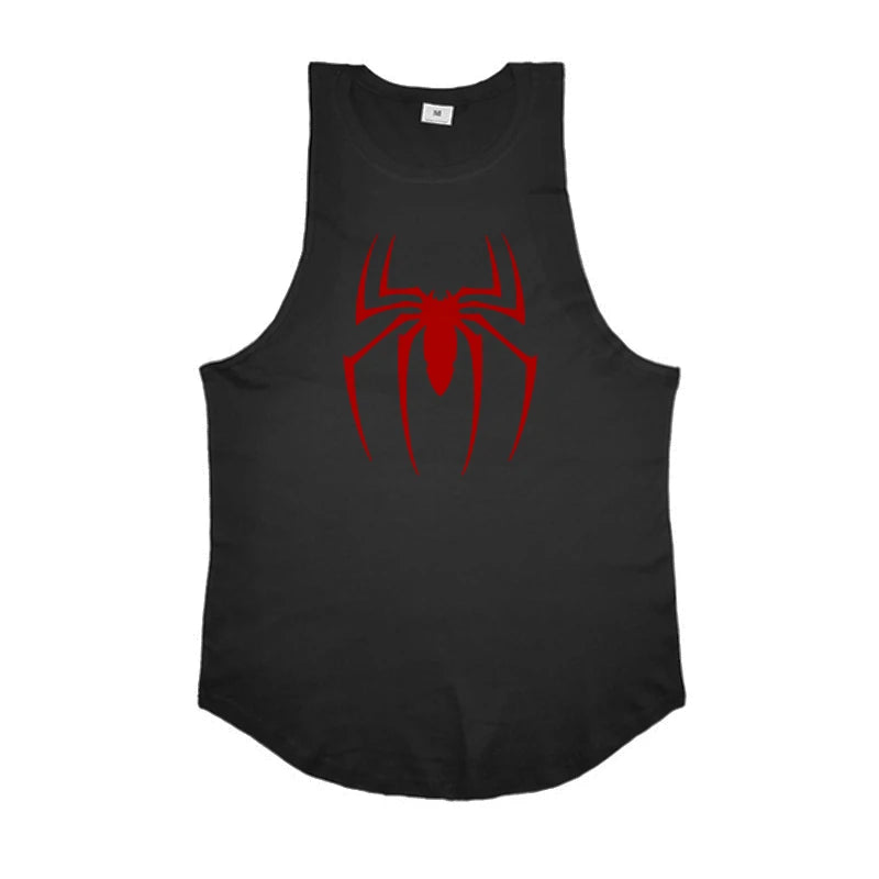 Men’s Red Spider Print Gym Tank Top – Breathable Sleeveless Bodybuilding Shirt