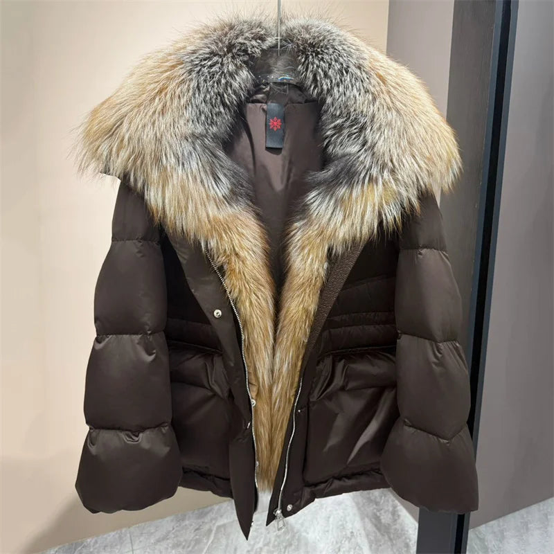 Women’s Winter Down Jacket – Thick Warm Goose Down Coat with Detachable Fur Collar Hood