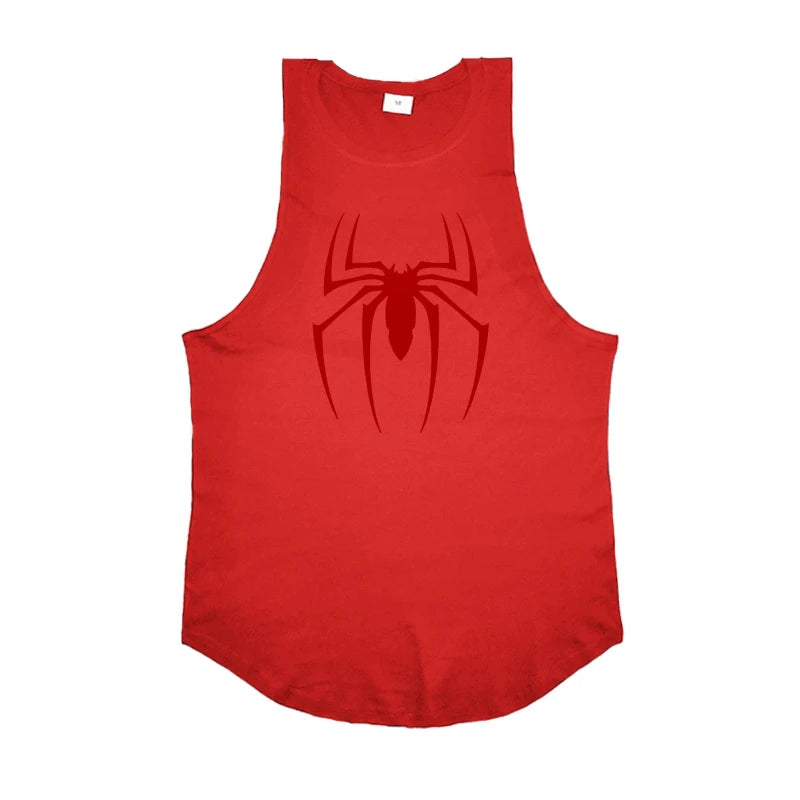Men’s Red Spider Print Gym Tank Top – Breathable Sleeveless Bodybuilding Shirt