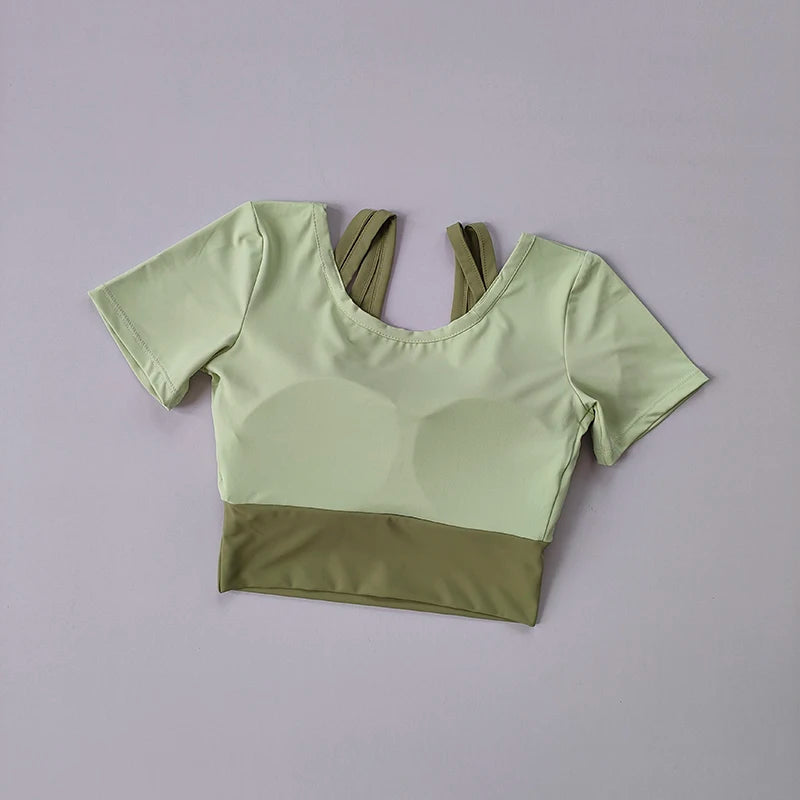 Women’s Fake Two-Piece Sports Top with Built-In Bra