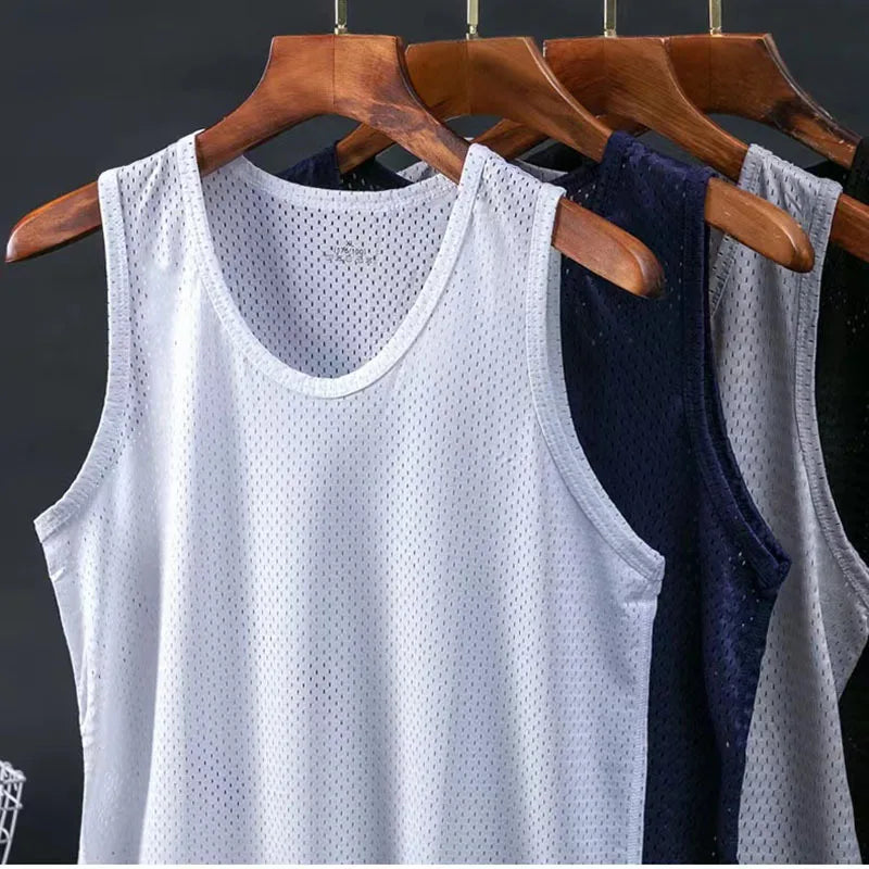Men's Ice Silk Mesh Gym Stringer Tank Top – Transparent Bodybuilding Fitness Vest