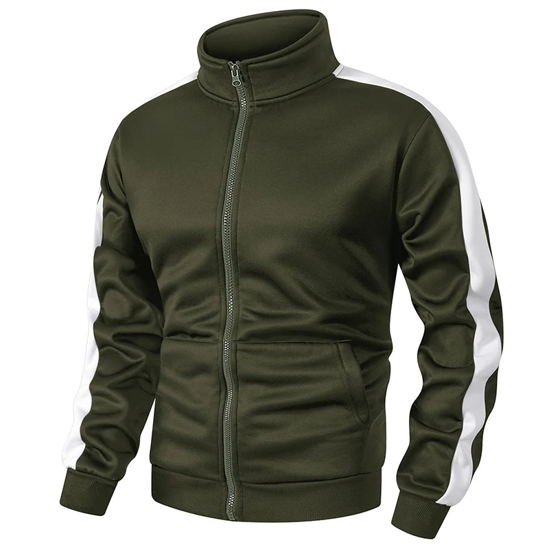 Men's Fleece-Lined Colorblock Jacket – Warm Zip-Up Sport Coat with Kangaroo Pocket