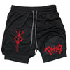 Anime Berserk Men’s 2-in-1 Performance Shorts – Compression Gym Workout Shorts with Pockets