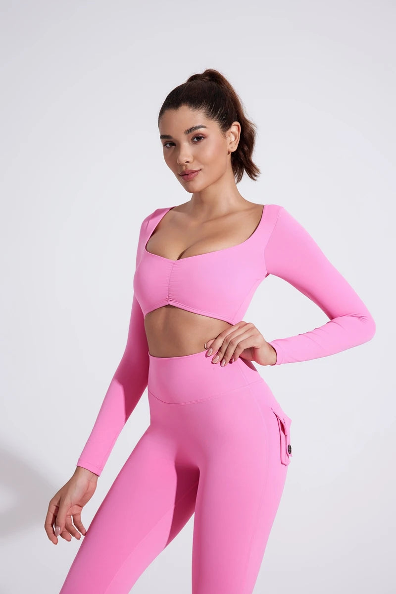 QINACTIVE Women’s Long Sleeve Yoga Crop Top