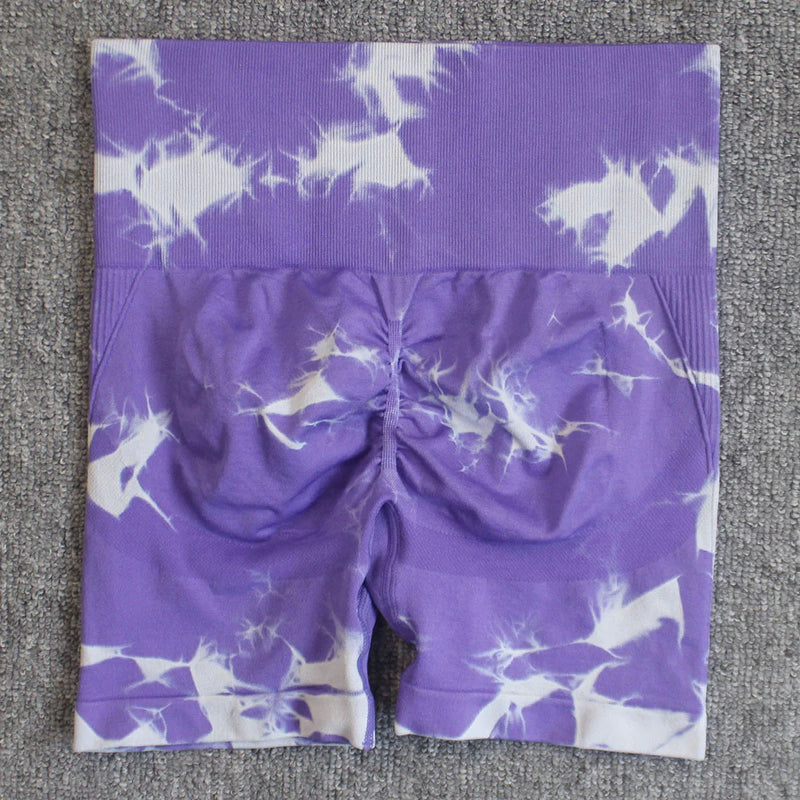 Seamless Tie Dye Push Up Yoga Shorts for Women:
