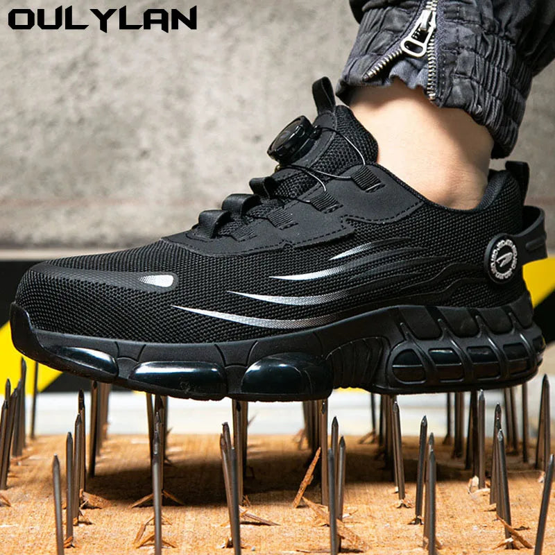 Oulylan Men's Steel Toe Safety Shoes – Puncture-Resistant Work Boots with Rotary Button Closure