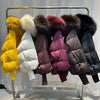 Women’s Winter Goose Down Jacket – Thick Warm Coat with Knitted Sleeves, Mink Fur Collar & Hood