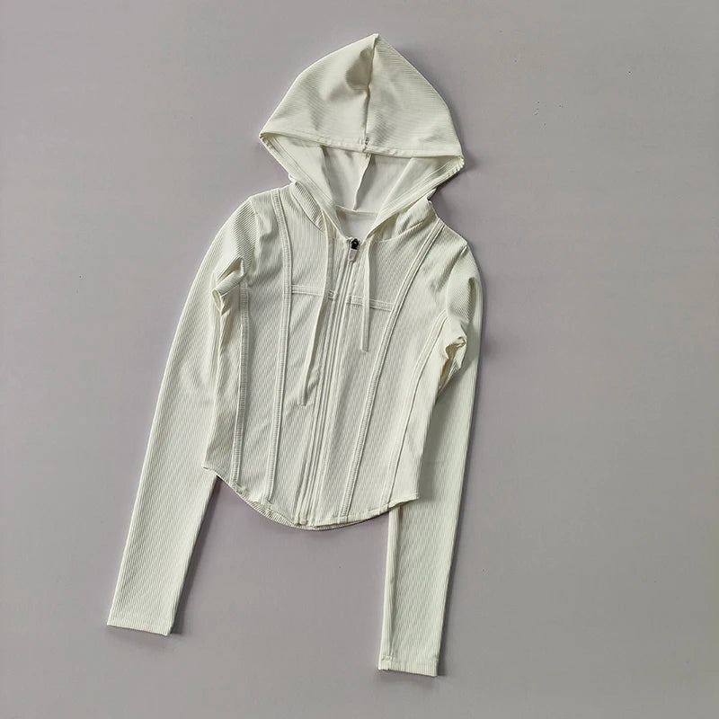 Women's Hooded Fitness Jacket – Quick-Dry Long Sleeve Sports Cardigan