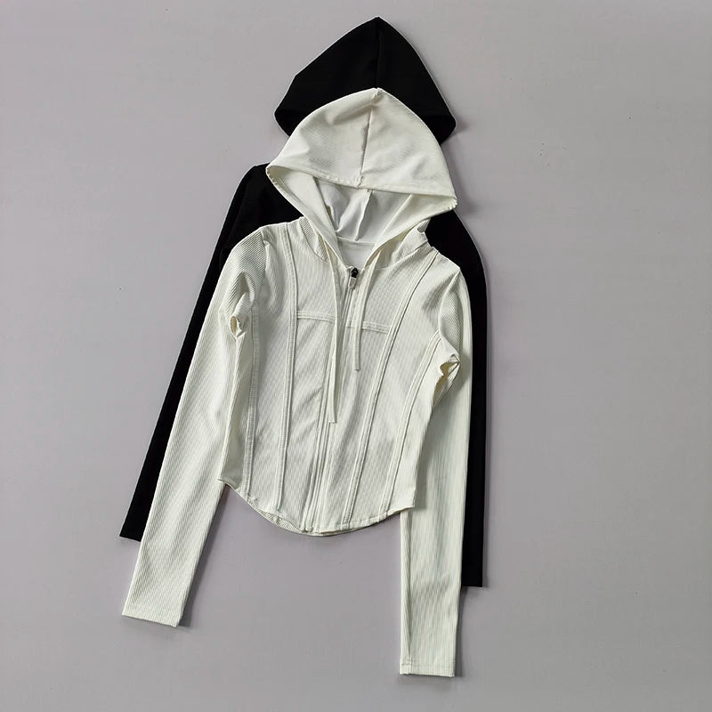 Women's Hooded Fitness Jacket – Quick-Dry Long Sleeve Sports Cardigan