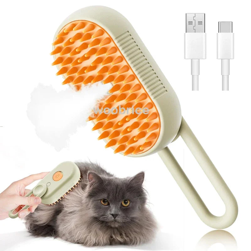 3-in-1 Electric Pet Steam Brush – Grooming, Detangling & Massage Tool