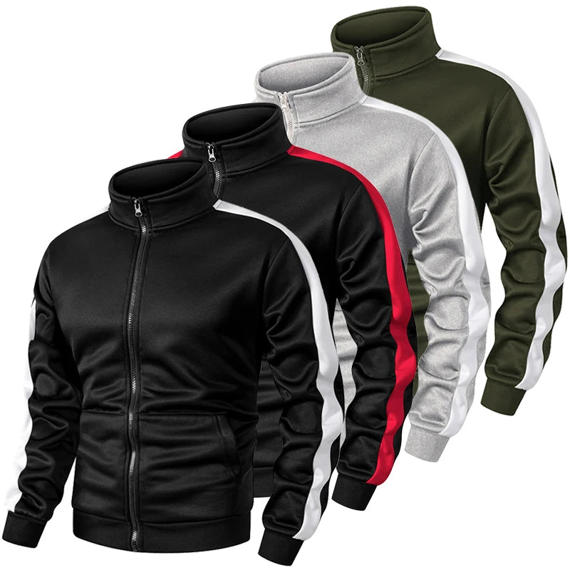 Men's Fleece-Lined Colorblock Jacket – Warm Zip-Up Sport Coat with Kangaroo Pocket