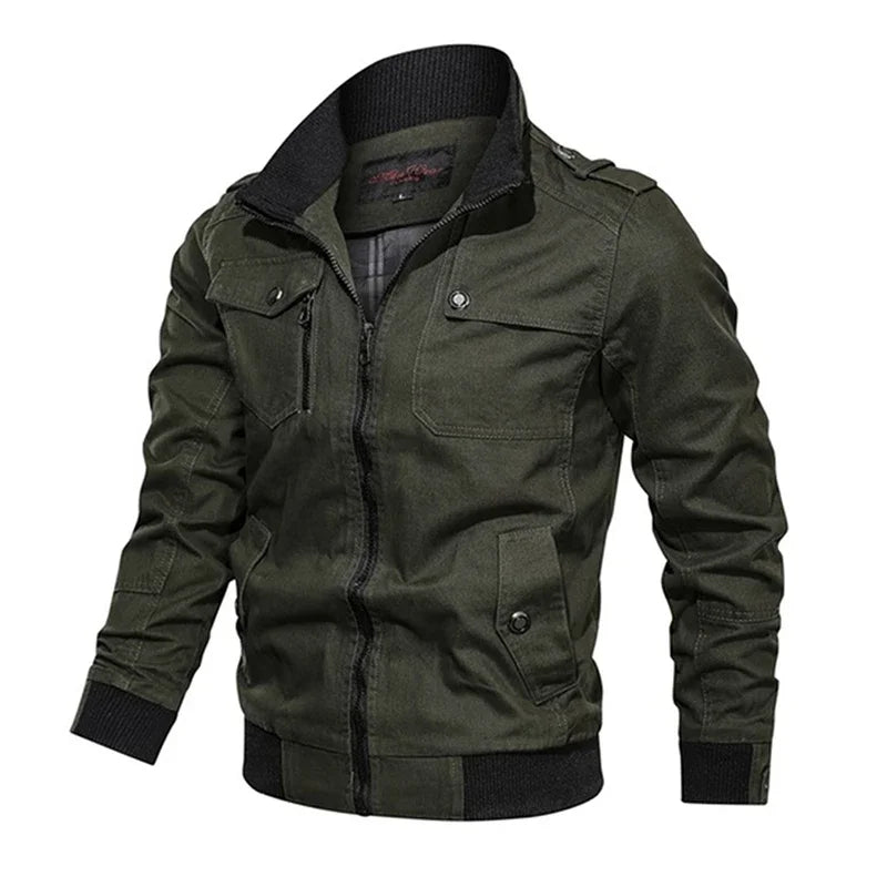 Men’s Vintage Pilot Bomber Jacket – Cotton Cargo Work Coat with Zipper Pockets