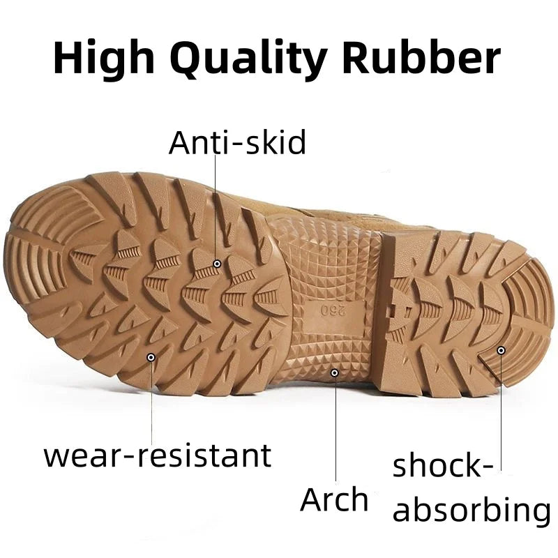 Men's Cowhide Leather Hiking Boots – Waterproof Outdoor Shoes with Side Zipper & Lace-Up Design