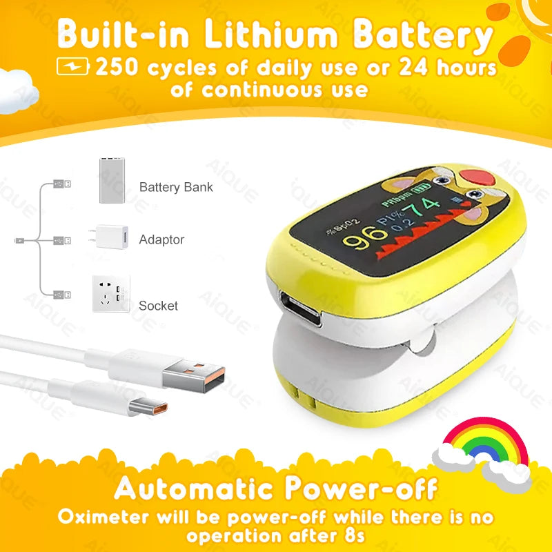 AiQUE Pediatrics Finger Pulse Oximeter – Child & Baby Blood Oxygen & Heart Rate Monitor (0.5–12 Years)