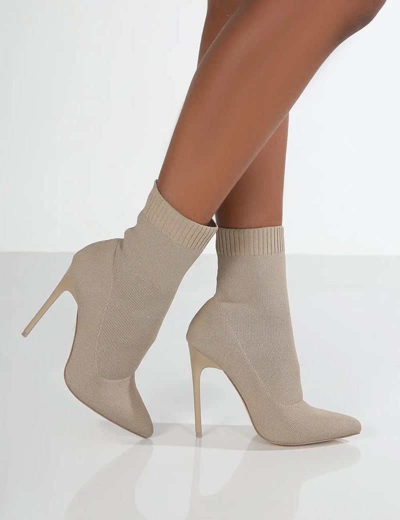 Women's Knitted Sock Ankle Boots – Short High Heel Shoes for Autumn & Winter