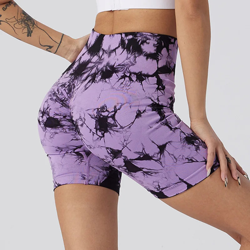 Seamless Tie Dye Push Up Yoga Shorts for Women: