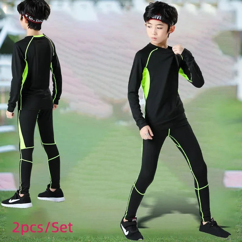 Kids Compression Sportswear Set – Warm Running & Basketball Base Layers for Boys